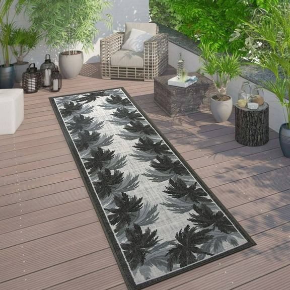 World Rug Gallery Tropical Floral Border Flatweave Indoor/Outdoor Area Rug - GRAY 2'x7'