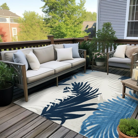 World Rug Gallery Tropical Floral Indoor/Outdoor Area Rug - Navy - 6'6"x6'6"