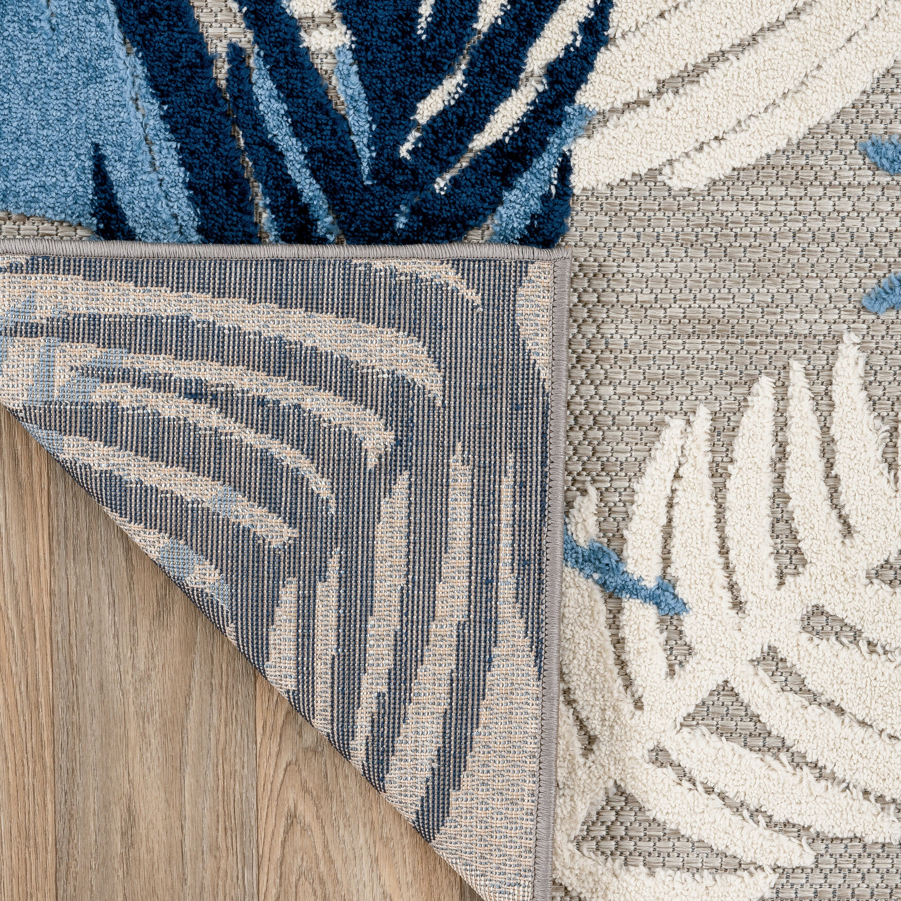 Navy Floral Synthetic Flat Woven Reversible 6' x 9' Rug