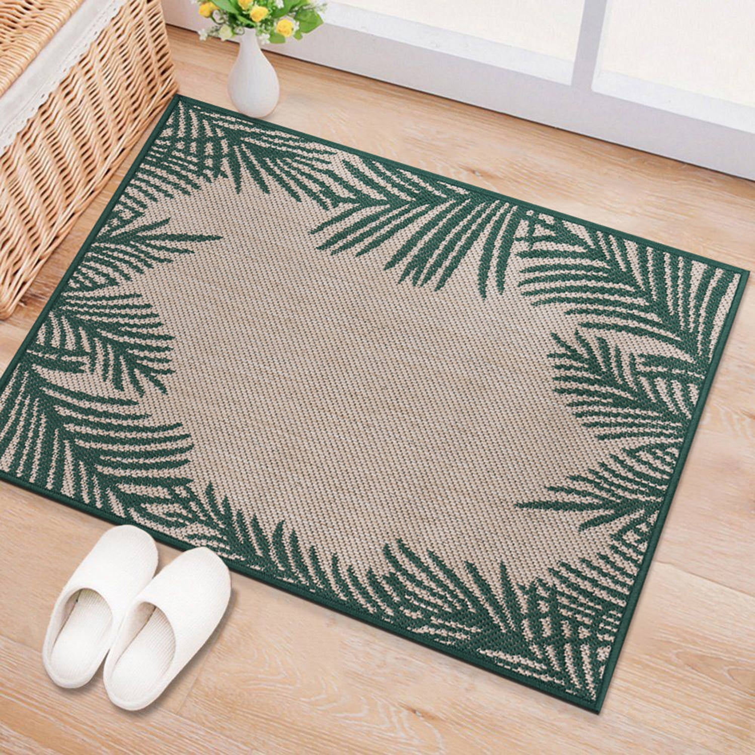 World Rug Gallery Tropical Floral Palm Leaves Textured Flat Weave ...