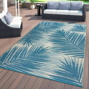 World Rug Gallery Tropical Floral Reversible Plastic Indoor and Outdoor Rugs - BLUE 5' X 7'
