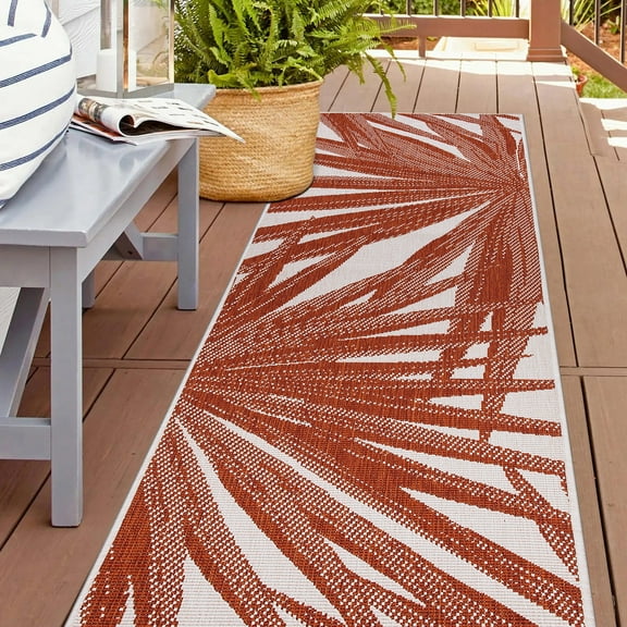 World Rug Gallery Tropical Leaves Nature Inspired Reversible Indoor/Outdoor Area Rug - Rust 2'x7'