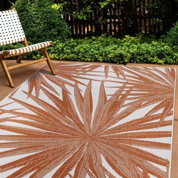 World Rug Gallery Tropical Leaves Nature Inspired Reversible Indoor/Outdoor Area Rug - Rust 7'10"x10'
