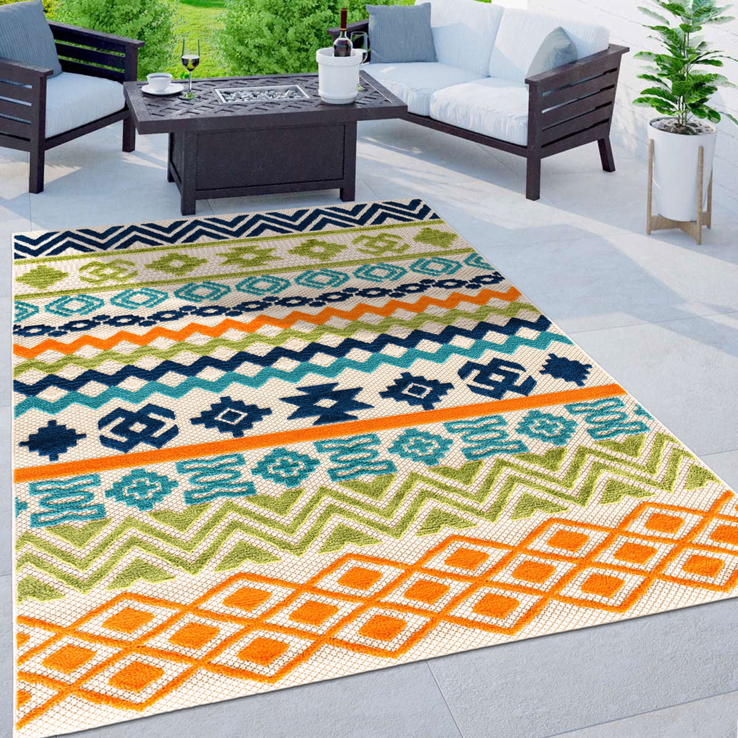 World Rug Gallery Troyes Contemporary Bohemian Indoor/Outdoor Area Rug ...