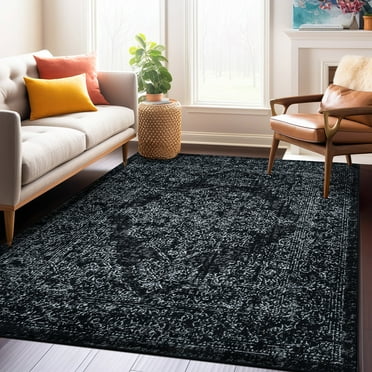 World Rug Gallery Vintage Distressed Area Rug - Black 5'x7'