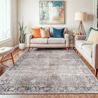 World Rug Gallery Vintage Distressed Machine Washable Non Slip Area Rug - OLIVE 5'x7'