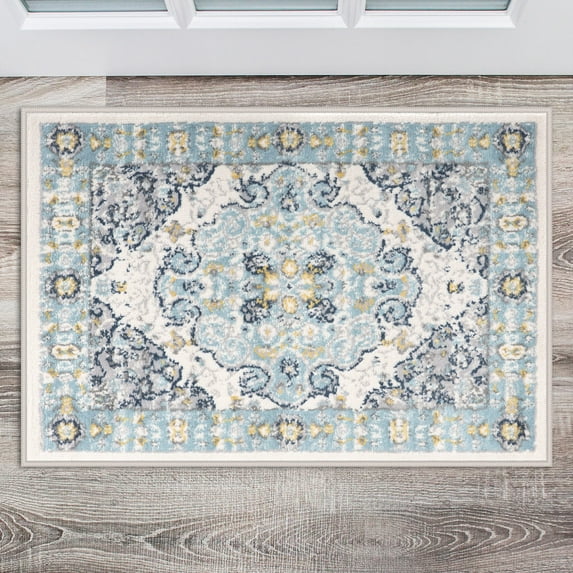 World Rug Gallery Vintage Oriental Distressed Medallion Cream 2' x 3' Door Mat