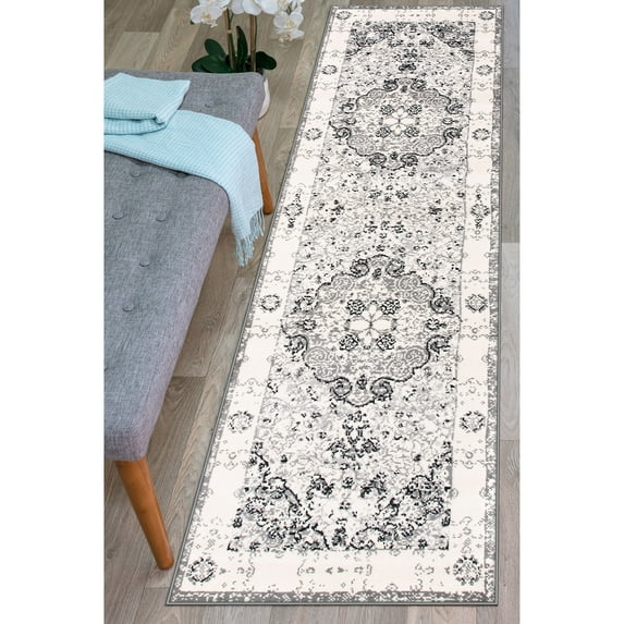 World Rug Gallery Vintage Oriental Distressed Medallion Grey 2'x10' Runner Rug