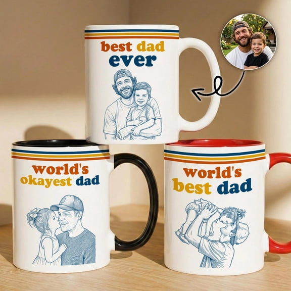 World'S Best Dad Sketch Line Art Retro Mug Father'S Day Gift For Dad, Bekilab, 11oz 15oz Mug
