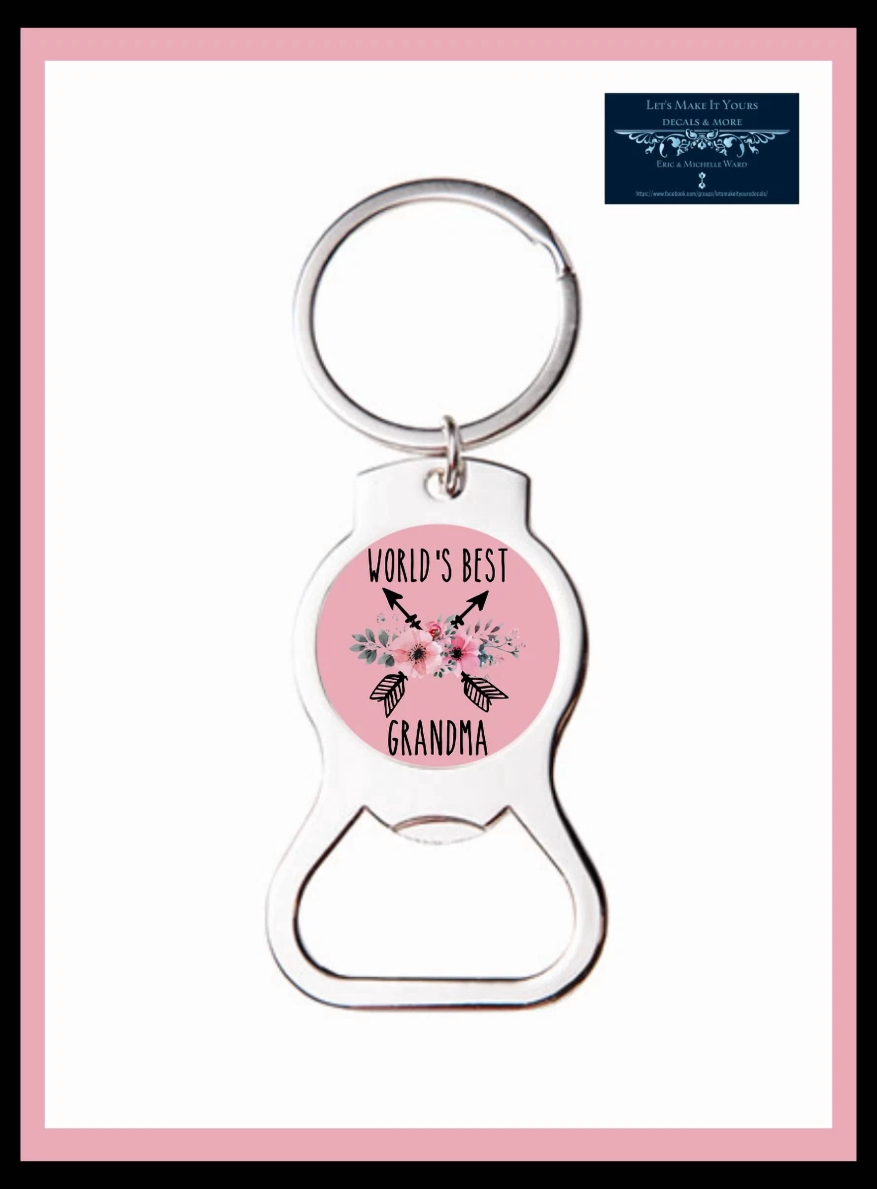 World'S Best Grandma Floral Arrows Custom Metal Bottle Opener Key Ring Keychain
