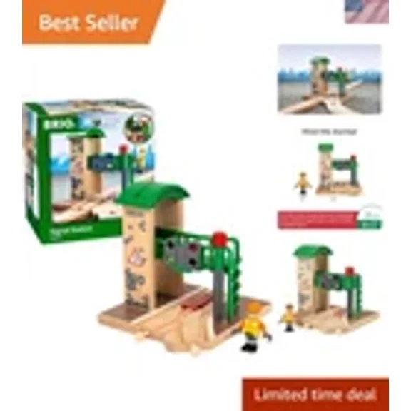 World Signal Station Set - 2-Piece Wooden Train Track Toy with Interactive Re...