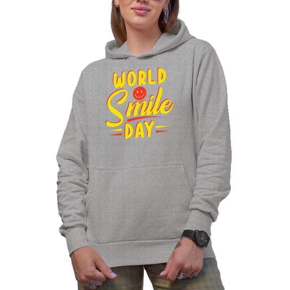 World Smile Day, Heather Grey Hooded Sweatshirt or Hoodie, 2XL