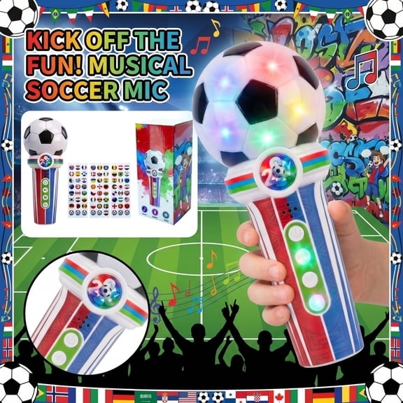 World Soccer Carnival Fan Cheer Microphone Toy, Portable Stadium Megaphone with Rich Cheer Sound Effects, Built-in Whistle Drum and Recording Functions, LED Glowing Handheld Noisemaker