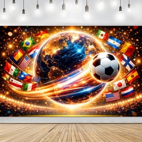 World Soccer Celebration Print Backdrop Soocer Theme Party Banner Sports Viewing Photo Booth Decor for Kids Adults Game Day Supplies