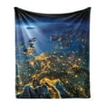 thumbnail image 1 of World Soft Flannel Fleece Throw Blanket, Continent of Central Europe Night Time View from Outer Space Vivid Planet, Cozy Plush for Indoor and Outdoor Use, 50" x 60", Blue Yellow Emerald, by Ambesonne, 1 of 5