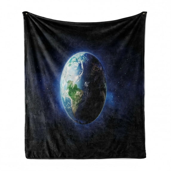 World Soft Flannel Fleece Throw Blanket, Starry Outer Space View with Planet Earth Calm Silent Universe Galaxy, Cozy Plush for Indoor and Outdoor Use, 60" x 80", Dark Blue Green White, by Ambesonne