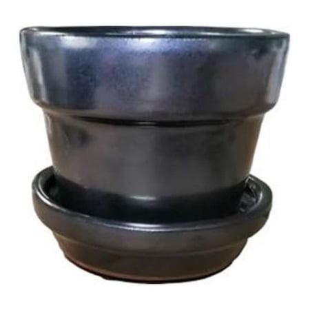 World Source Partners W22 67100 6 in. Trinity Pot with Attached Saucer, Graphite