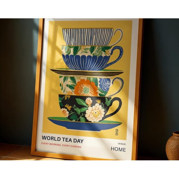 World Tea Day Teacups Wall Art Print
