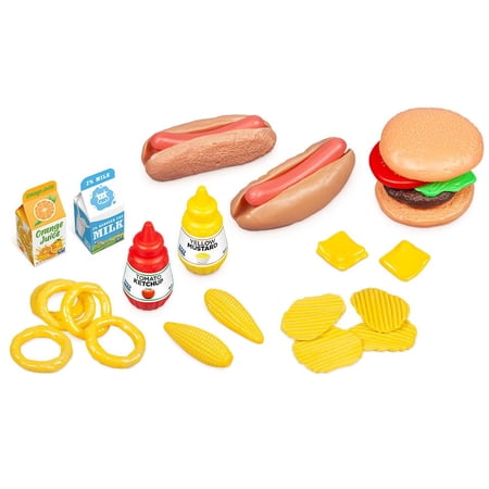 World Tech Toys 27 Pieces Quick Bite Plastic Play Food Set, Fast Foods (Multi-color)