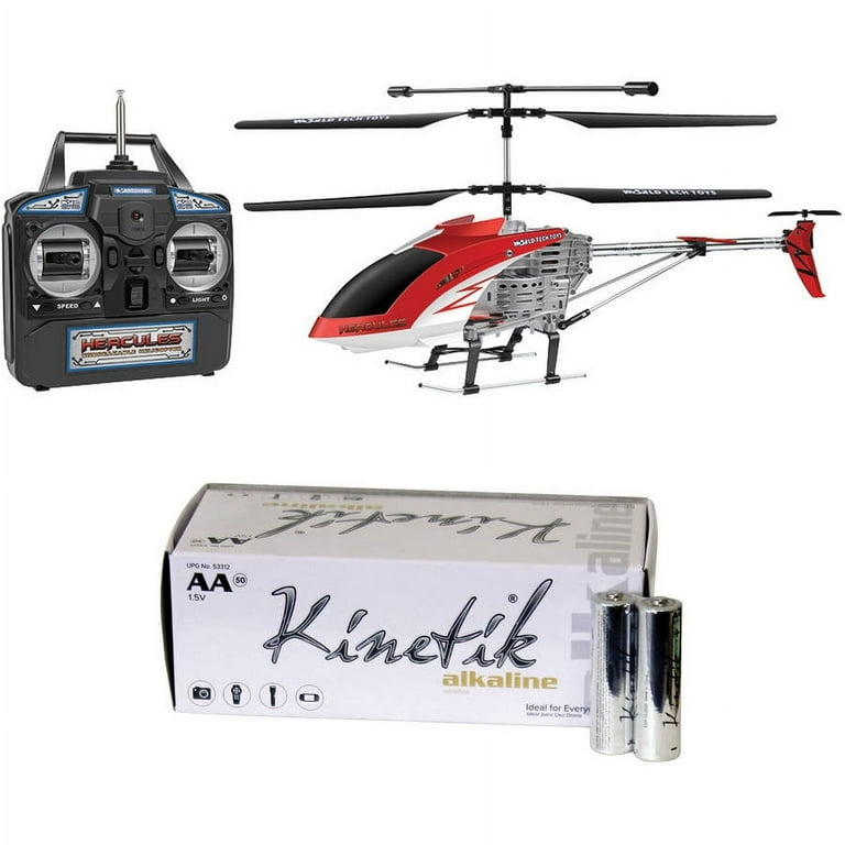World Tech Toys 35850 3.5 Channel Hercules Gyro RC Helicopter and Kinetik AA Battery Kit 50 Pack