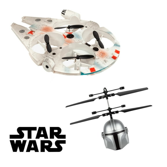 World Tech Toys: Star Wars Mandalorian Flying Figure Helicopter & Millennium Falcon Drone, 2 Piece