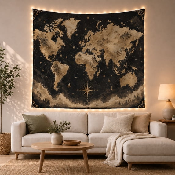 World Textured with Transitions Starry Night, Adventurous Vintage for Nautical Decor Lovers, Wall Decor, Valentine'S Day Gift, Tapestry Wall Hanging for Dorm and Living Room