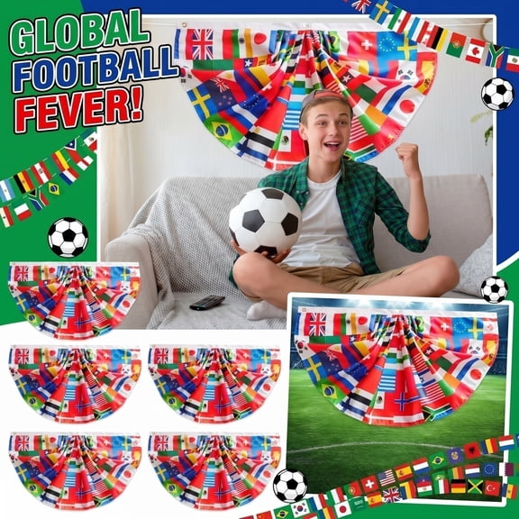 World Themed Semi-Circle Flag Banner, Football Themed Party Decorations, Patio Decorations Outdoor, Outdoor Hanging Decor, 36 X 18 Inch All Countries International Fan Red Hanging