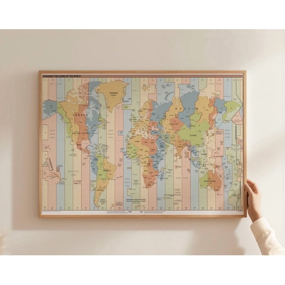 World Time Zone Map Poster Educational Global Geography Wall Art Modern Wall Decor Poster , Poster Print Only