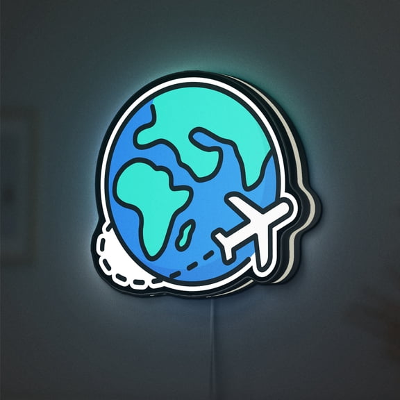 World Travel 3D Novelty Light Box, Modern Shelf Accent for Frequent Flyers and Travel Lovers (Height 8 inch, 20cm)