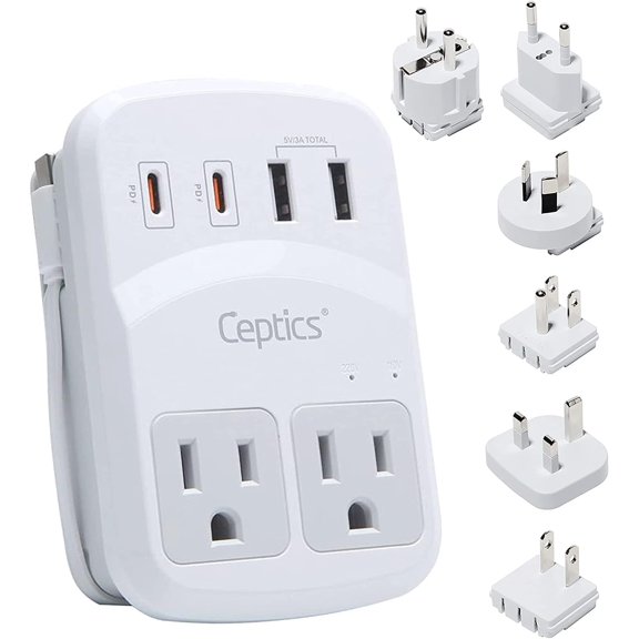 World Travel Adapter Kit 2 USB-A, USB-C US Outlets, 20W/QC 18W Power Delivery, Surge Protection, SWADAPT Compatible for Europe, UK, China, Australia, Japan Perfect Laptop (WPS-5B)
