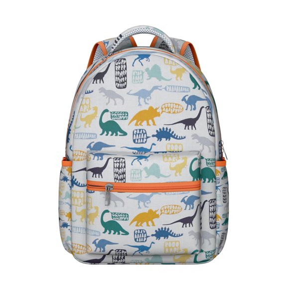 World Travel Themed Waterproof Backpack - Bright & Bold Dinosaur Print School Bag with Multiple Pockets