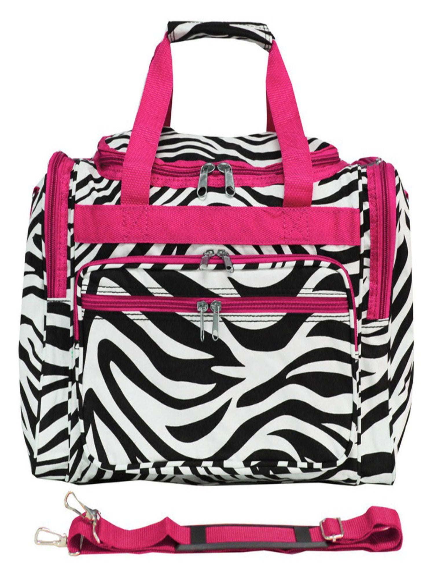 World Traveler 16inch CarryOn Duffel Bag Pink Trim Zebra