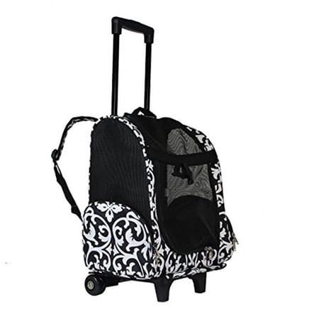 World Traveler 18-inch Rolling Pet Carrier Backpack - Black Trim Damask
