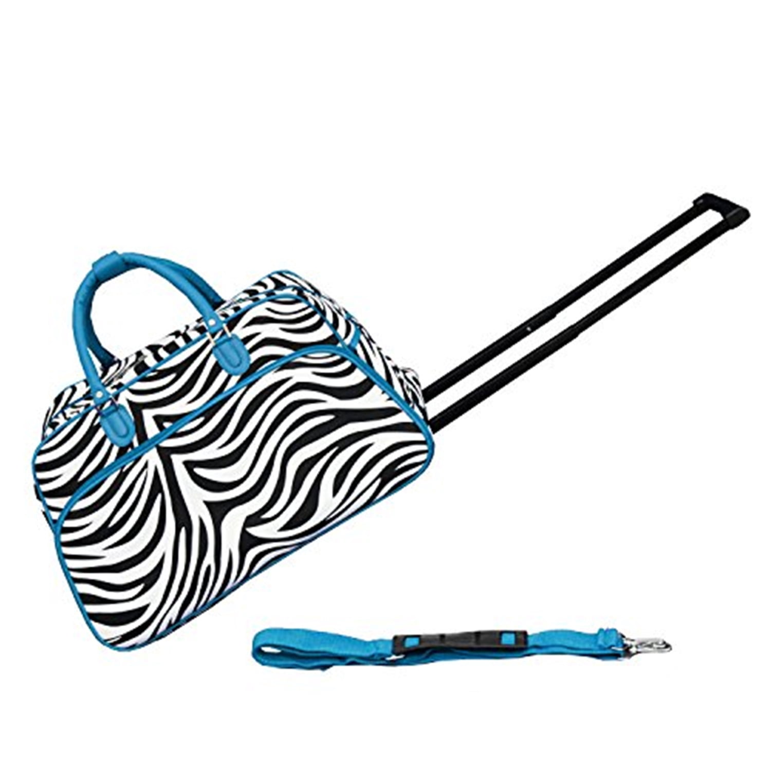 World Traveler 21-Inch Carry-On Rolling Duffel Bag - Blue Trim Zebra
