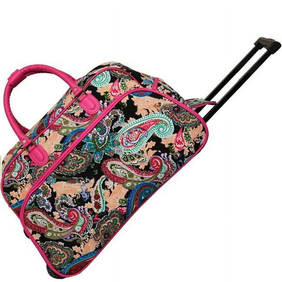 World Traveler 21-Inch Carry-On Rolling Duffel Bag - Pink Trim Multi Paisley