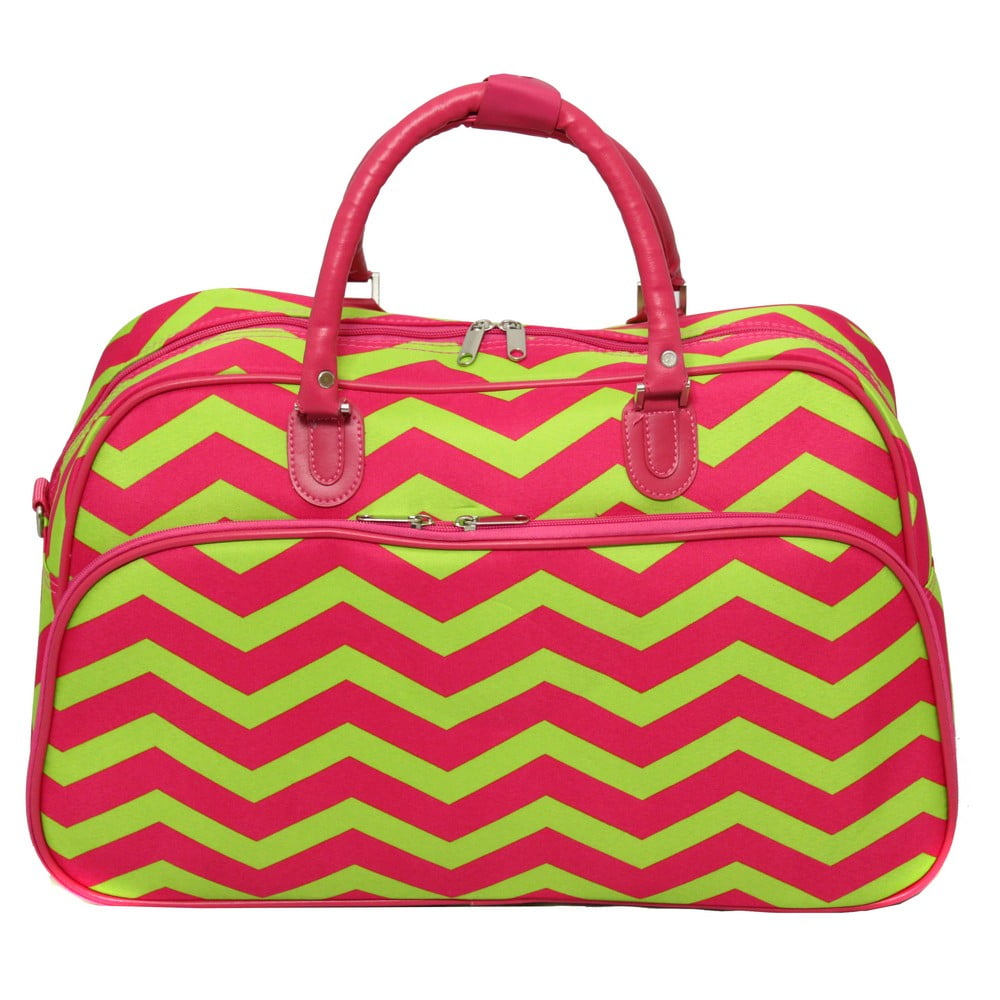 World Traveler 21-Inch Carry-On Shoulder Duffel Bag - Fuchsia Lime Chevron