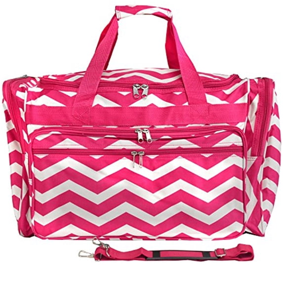 World Traveler 22-inch Travel Duffel Bag - Fuchsia White Chevron