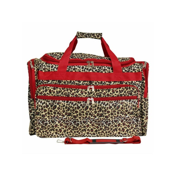 World Traveler 22-inch Travel Duffel Bag - Red Trim Leopard