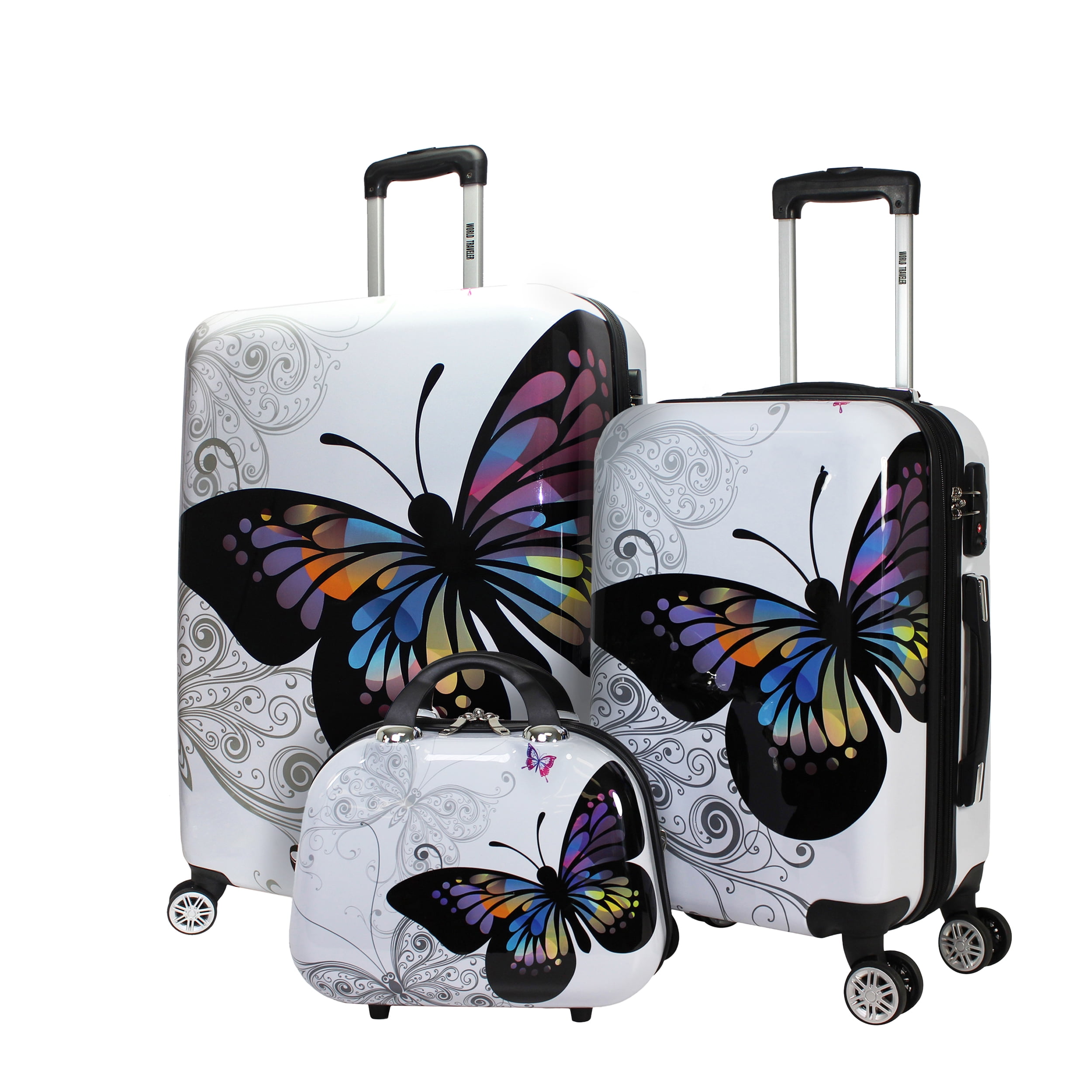 World Traveler Butterfly 3-Piece Expandable Spinner Luggage Set (13", 20" & 24")