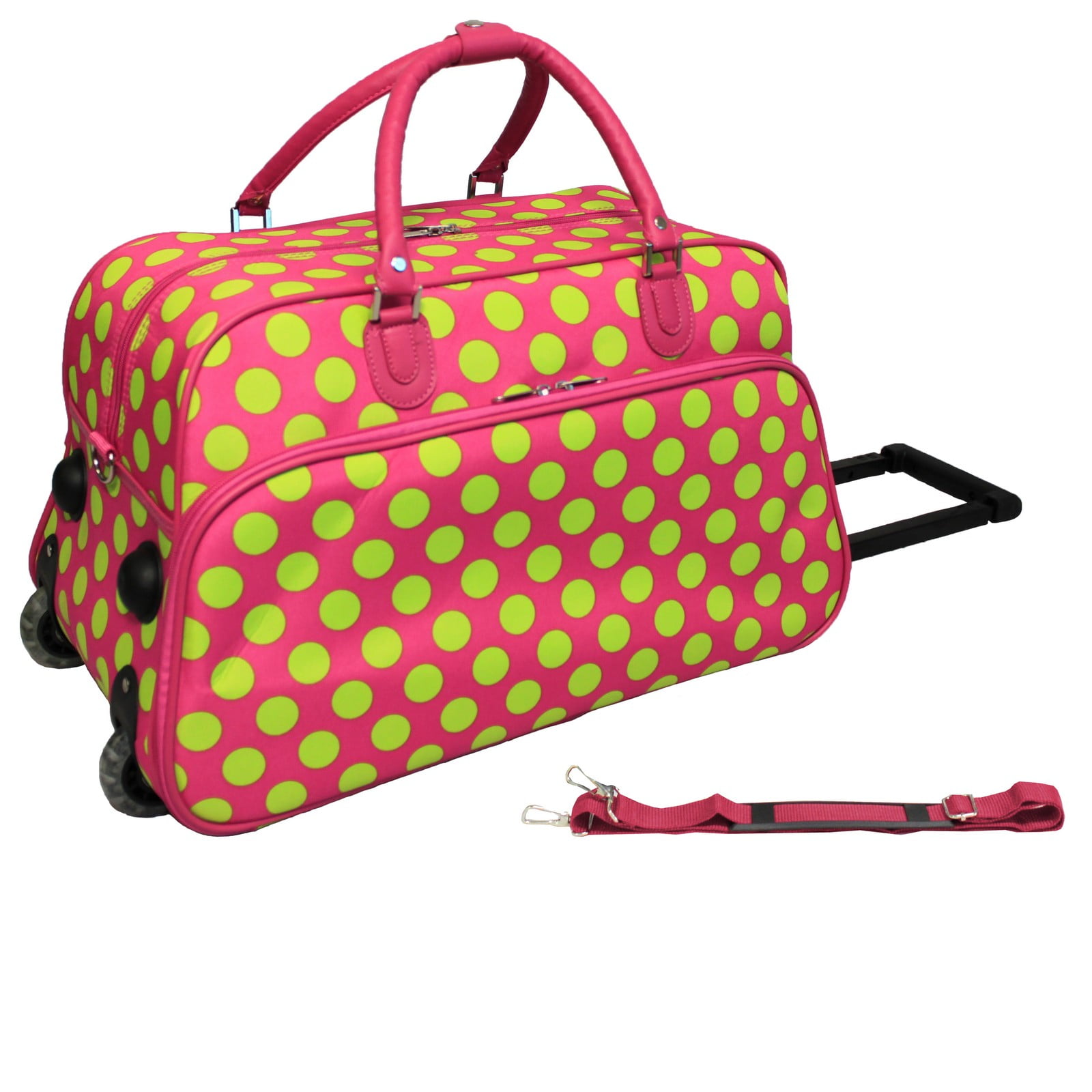 World Traveler Dots II 21-Inch Carry-On Rolling Duffel Bag - Fuchsia Lime Dot II