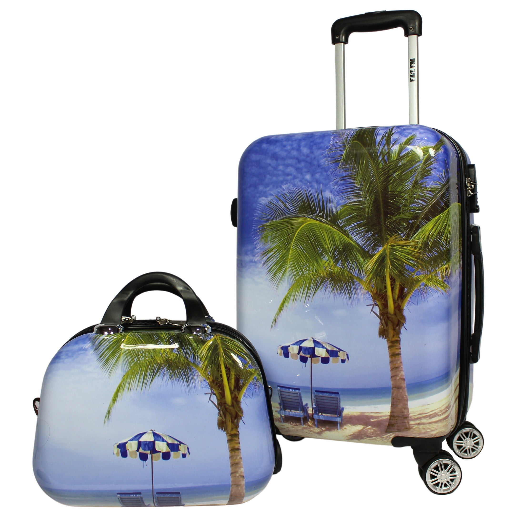 Blue Palm Tree Hard Shell 2-Piece Spinner Luggage Set