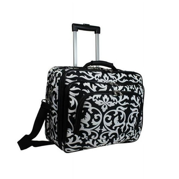 World Traveler Rolling 17-Inch Laptop Briefcase Computer Case - Black Trim Damask