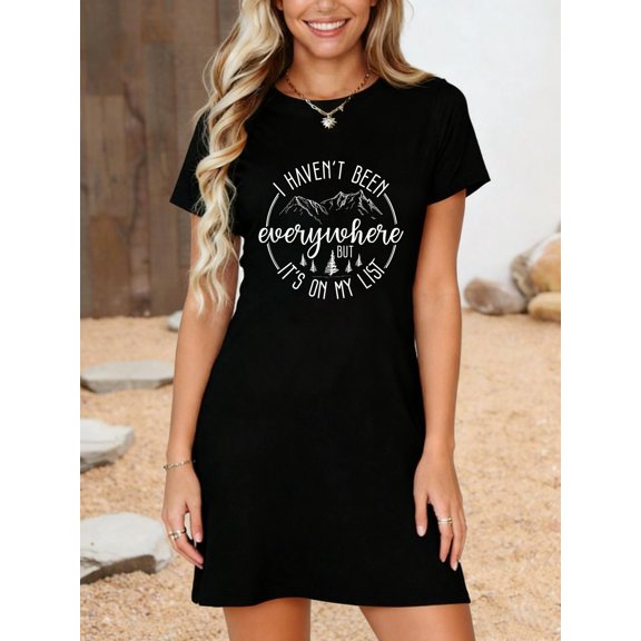 World Traveler, Vacation, Adventure, Funny Travel, Camping T-Shirt Dress Summer Vacation Dress Casual Resort Wear