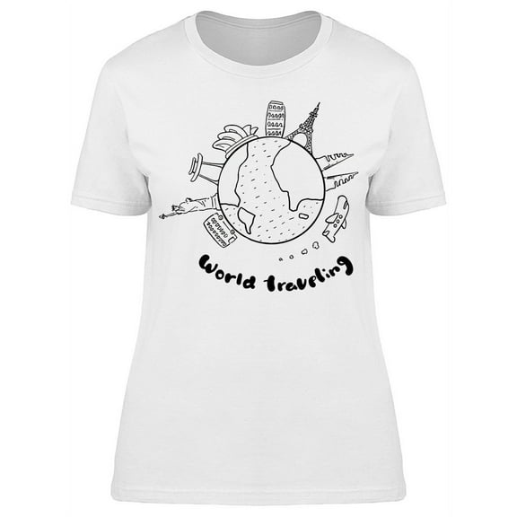 World Traveling Map Sketch  T-Shirt Women -Image by Shutterstock, Female Large