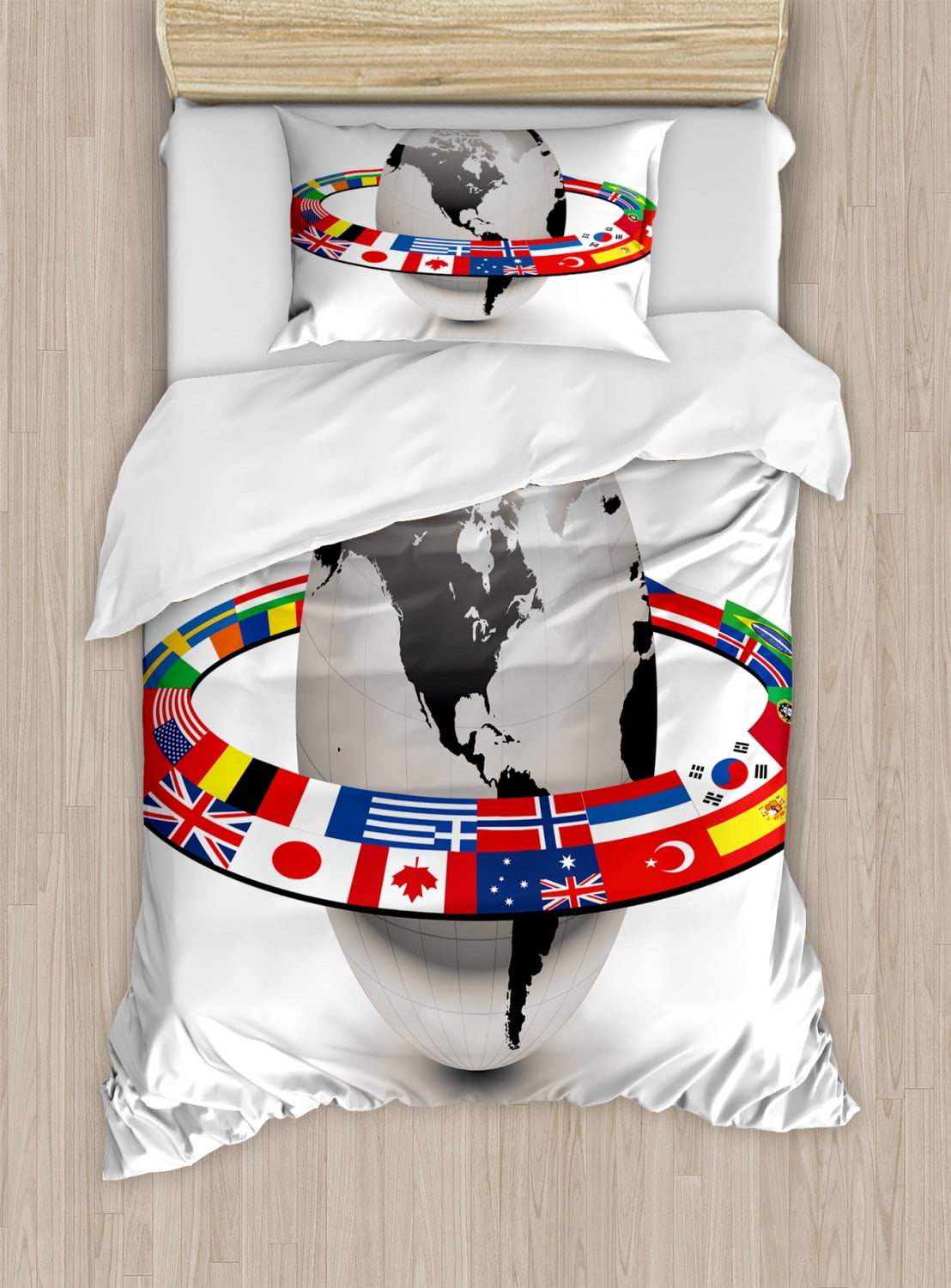 World Twin Size Duvet Cover Set, Earth Planet with Orbit made from ...