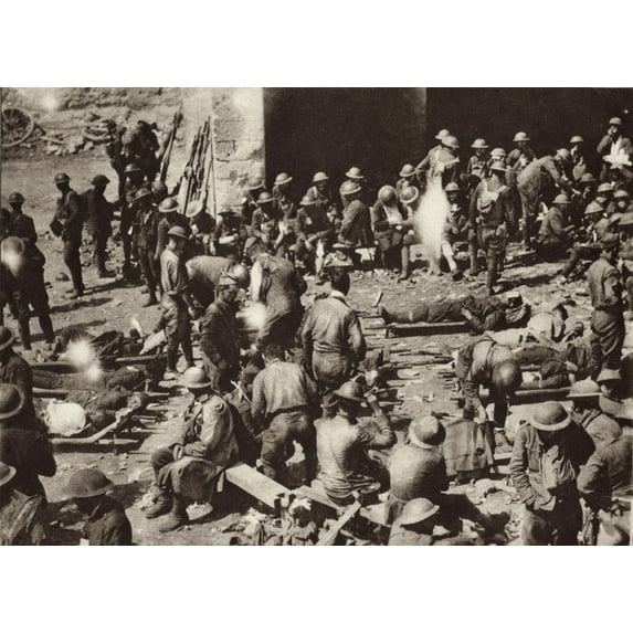 World War 1 American Red Cross First-Aid Station In French Town On The Western Front. Badly Wounded Soldiers Have Just Been Brought In From The Battlefield On Stretchers History (36 x 24)