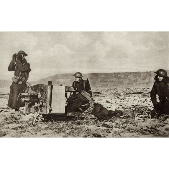 World War 1 Battle Of The Argonne Forest. American Machine Gun Crew Creeping Toward German Lines. The Battle Was Fought
