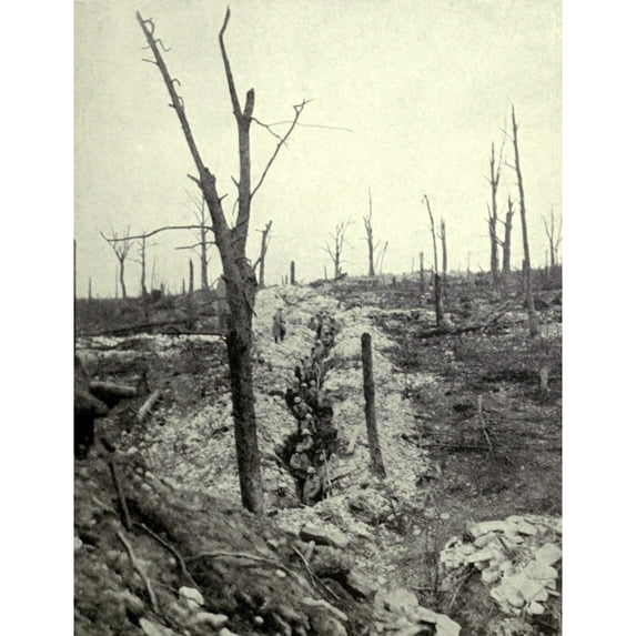 World War 1 Battle Of Verdun. Entrenched French Troops Of The Mangin Division In The Recaptured But Blasted Caillette