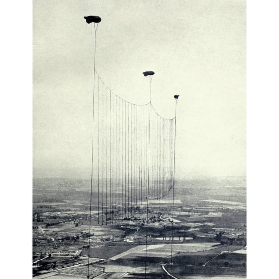 World War 1. British Barrage Balloons Dangle Metal Cables History (24 x 36)