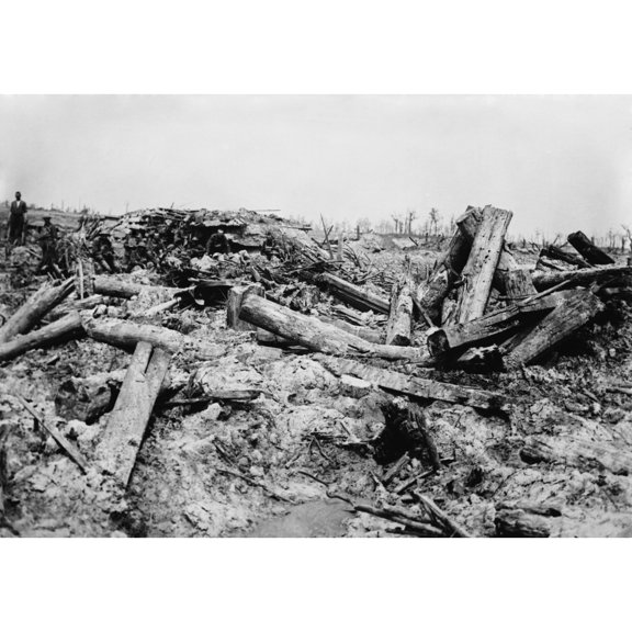 World War 1. German Trenches Churned By British Artillery Shells. Big Guns And Massive Shells Turned The Battlefields